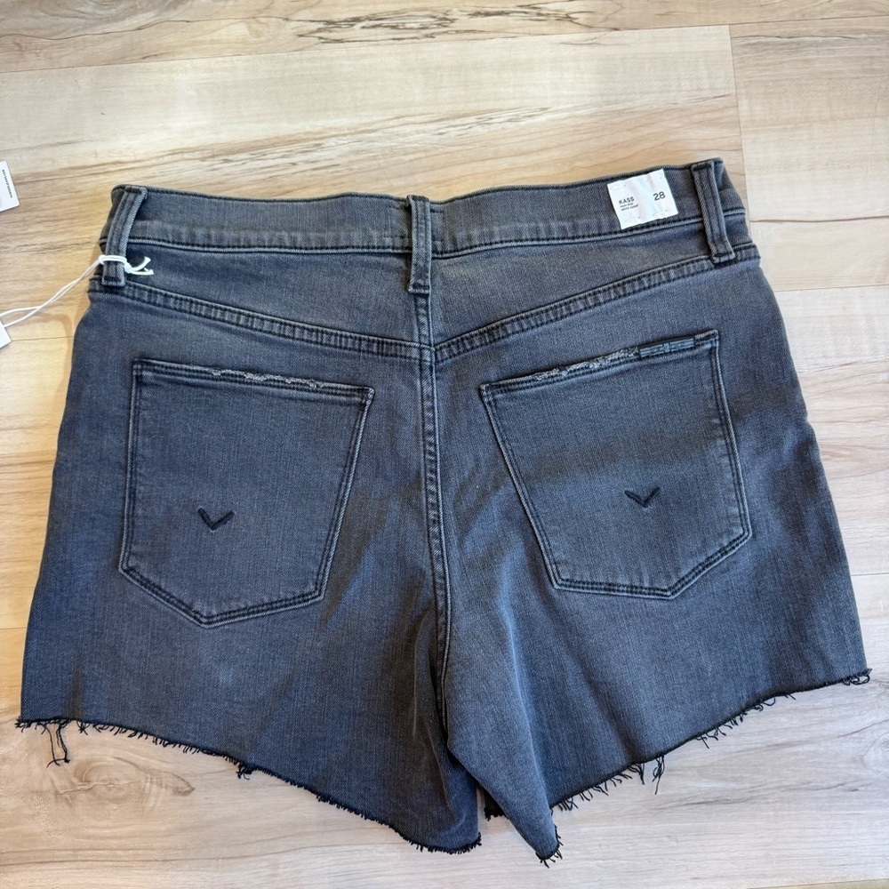 Hudson NWT Kass High Rise Boyfriend Short Black Denim Distressing Unfinished - Picture 4 of 5